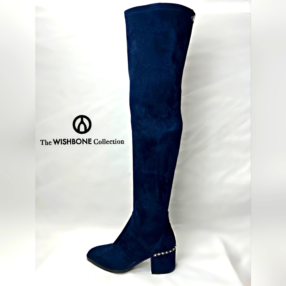 NWOT THE WISHBONE COLLECTION THIGH HIGH Blue Vegan Suede BOOTS US6